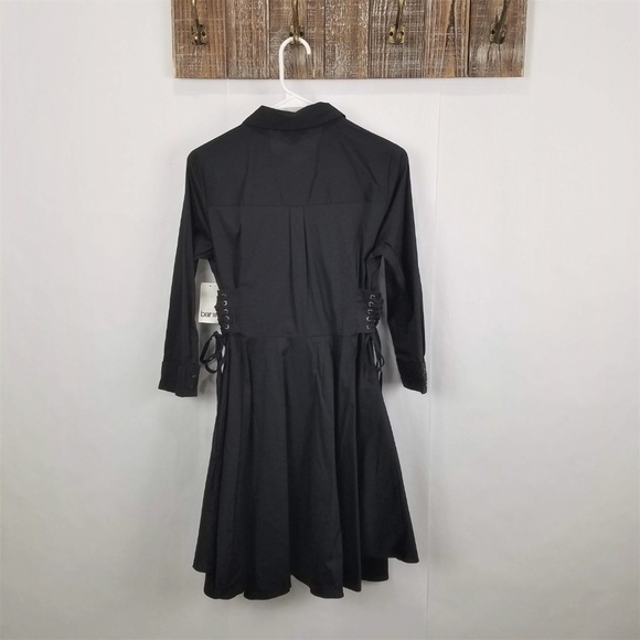 Bar III Dress Womens Small Black Half-Button Flounce Shirt Mini - Picture 5 of 7